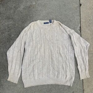 Izod Men's Cream Cable-Knit Crewneck Sweater